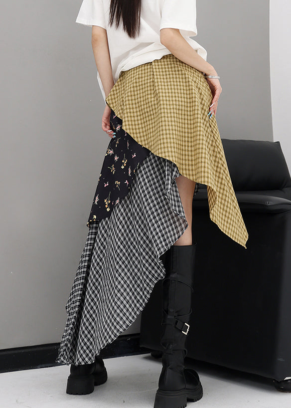 Red Asymmetrical Plaid Cotton Skirts Summer
