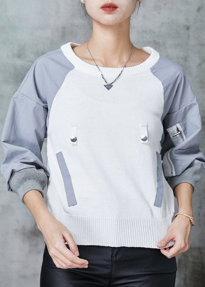 Colorblock O-neck Patchwork Knit Sweatshirt Spring