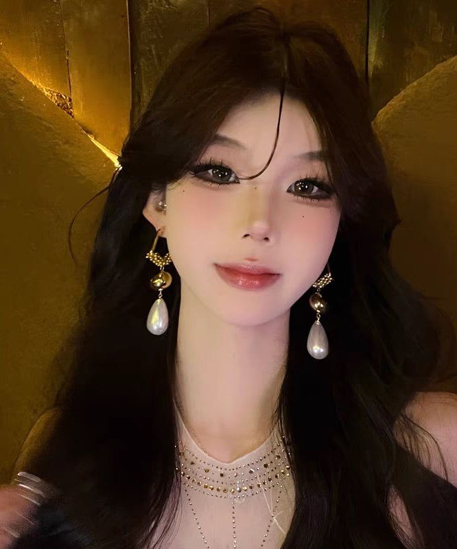 Gold Stergling Silver Overgild Zircon Pearl Drop Earrings