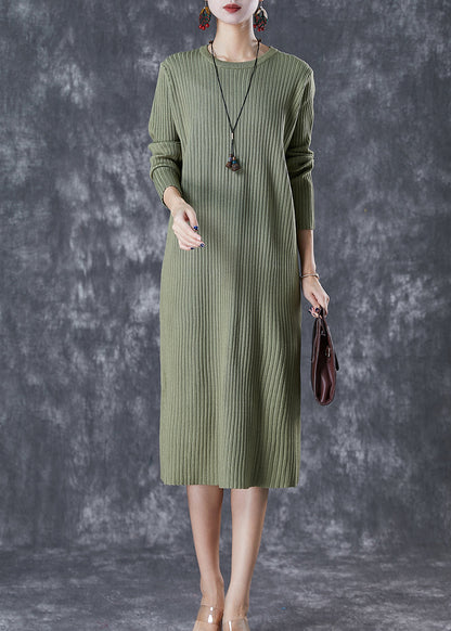 Green Slim Fit Knit Long Dress Fall