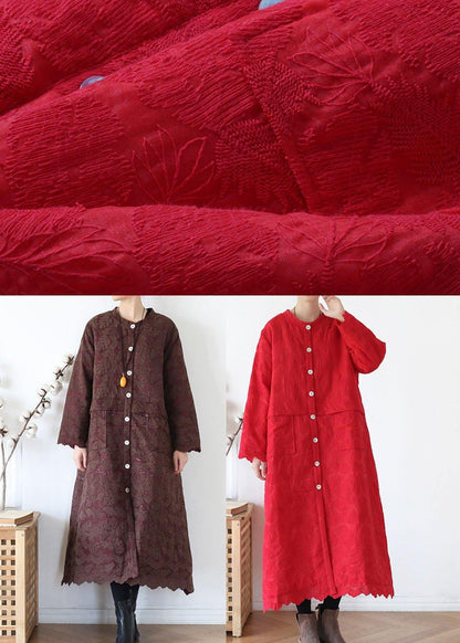 Red Stand Button Fall Long Sleeve Coats