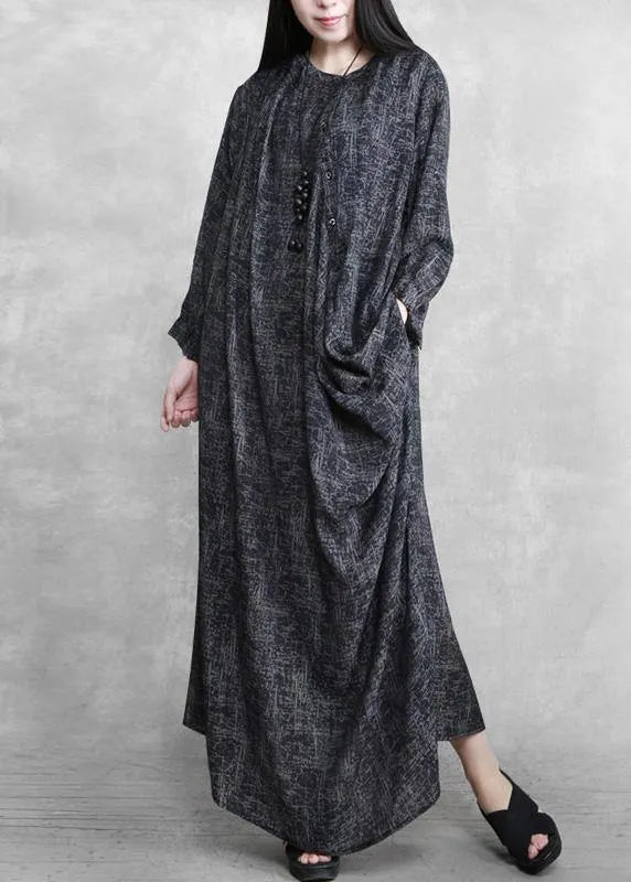 Dark Gray Linen Maxi Dress Spring Outfits