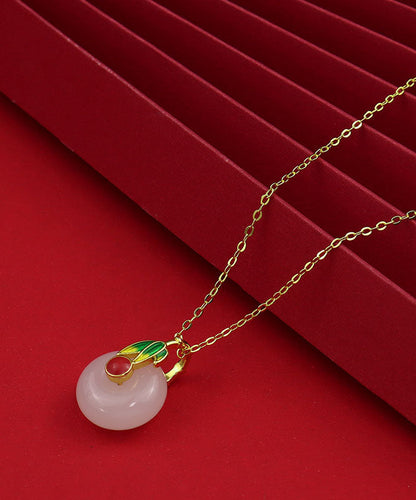 White Sterling Silver Enamel Jade Pendant Necklace