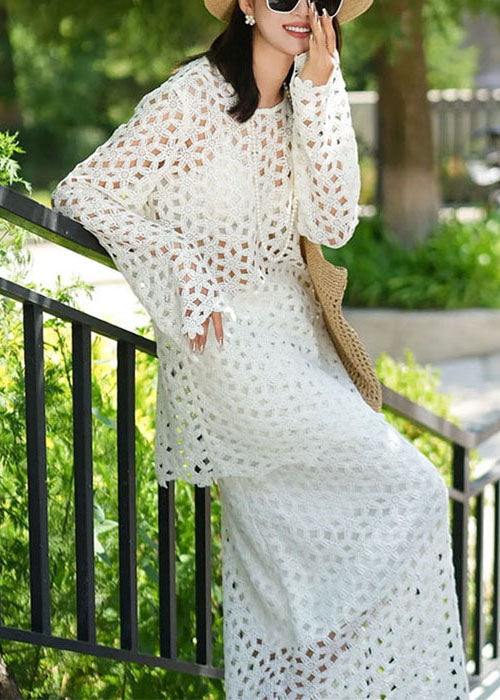 Original White Hollow Out Two Piece Set Fall