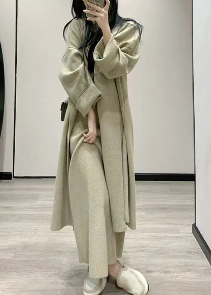 Light Green Knit Maxi Coats and Maxi Dress Two Pieces Set Asymmetrical Long Sleeve
