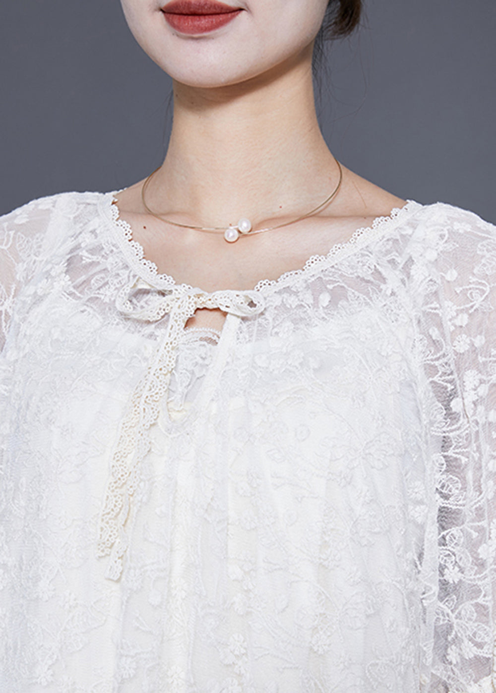White Embroideried Patchwork Hollow Out Lace Maxi Dress Lantern Sleeve