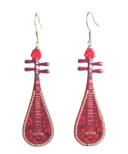 Red Sterling Silver Pipa Drop Earrings