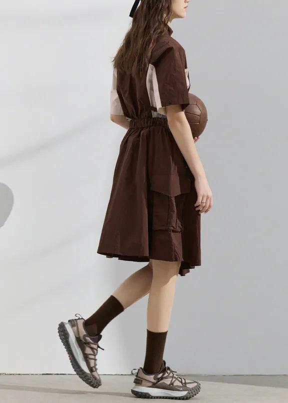 Zip Up Patchwork Tops and Skirts Cotton Two Pieces Set Summer