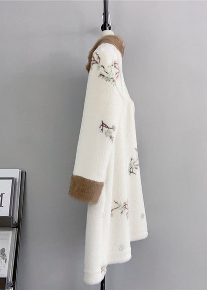 Chinese Style Beige Tasseled Embroideried Mink Cashmere Coat Winter