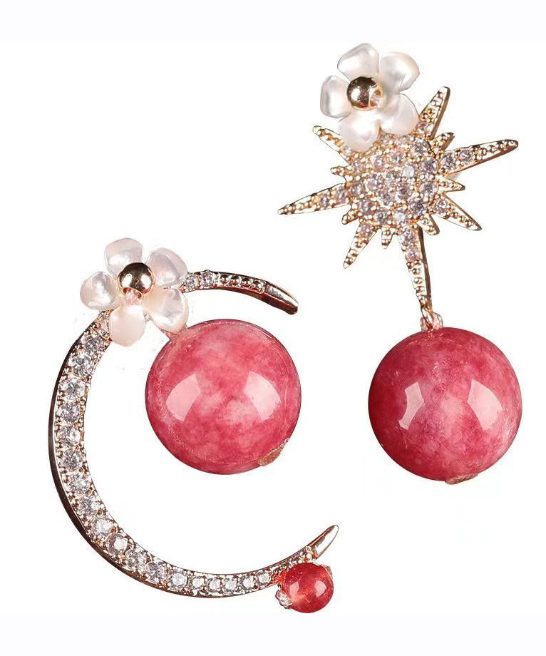 Art Pink Sterling Silver Zircon Gem Stone Shell Drop Earrings