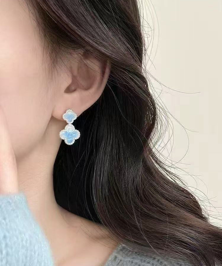 Style Blue Copper Crystal Allloy Drip Glaze Drop Earrings