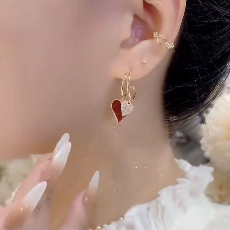 Diy Gold Sterling Silver Overgild Zircon Love Drop Earrings