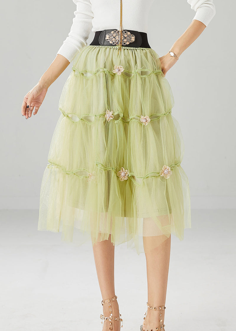French Grass Green Tulle Skirt Summer