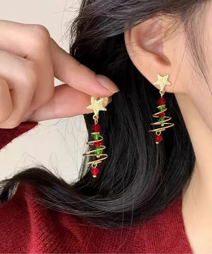 Boutique Spiral Christmas Tree Star Gilding Stud Earrings