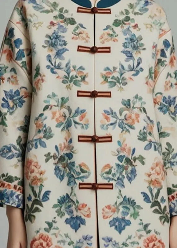 Apricot Stand Collar Print Coats Bracelet Sleeve
