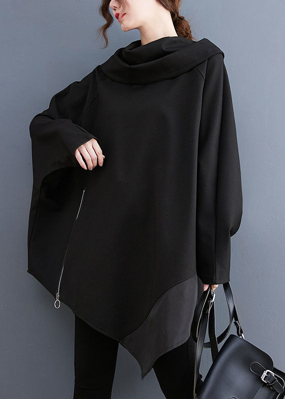 Black Turtle Neck Asymmetrical Patchwork Sweatshirts Fall