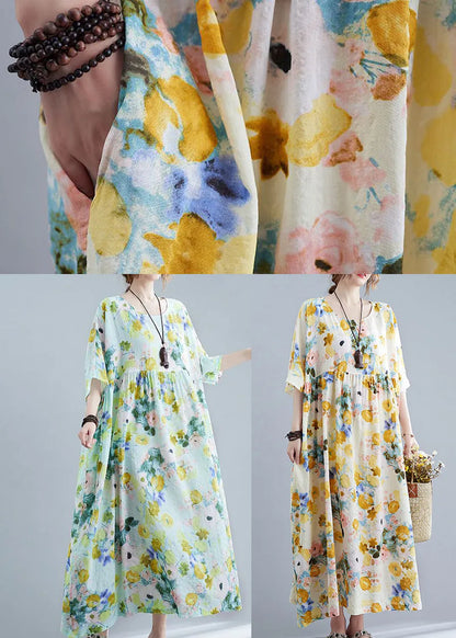 Green Oversized Print Cotton Maxi Dresses Summer