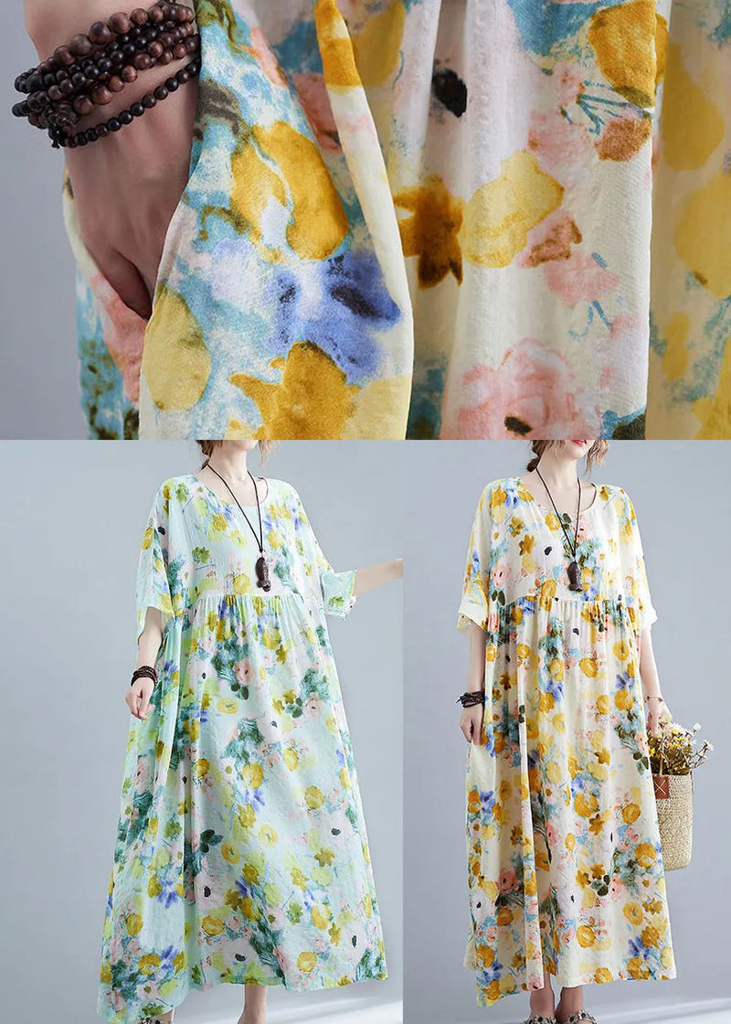 Green Oversized Print Cotton Maxi Dresses Summer