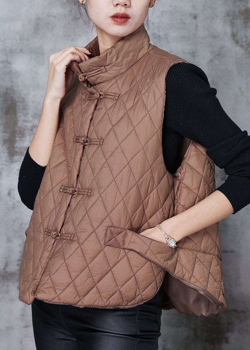 Coffee Chinese Button Duck Down Down Vests Spring