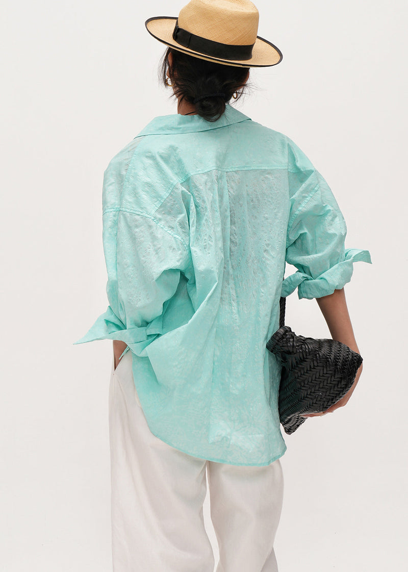Natural Lake Green Oversized Cotton Upf 50+ Blouse Top Summer
