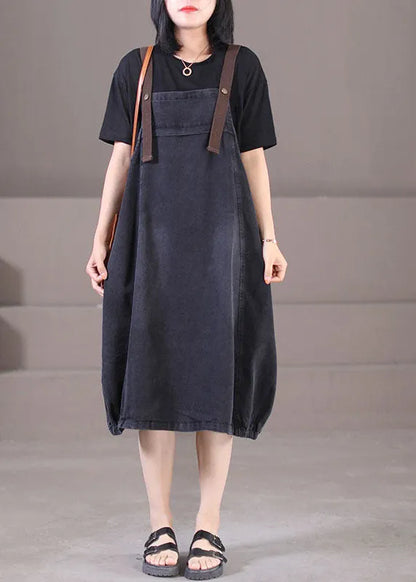Denim Blue Original Design Cotton Strap Long Dresses Summer