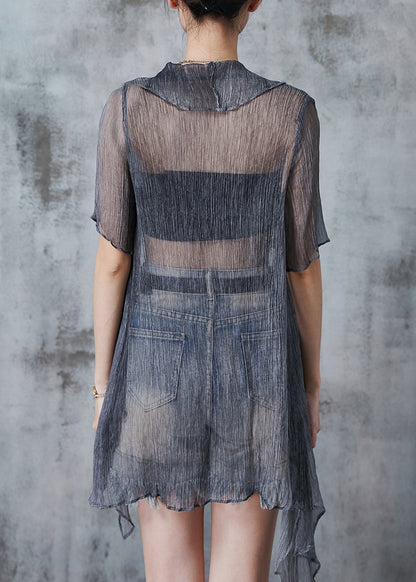 French Grey Oversized Tulle Upf 50+ Cardigan Summer