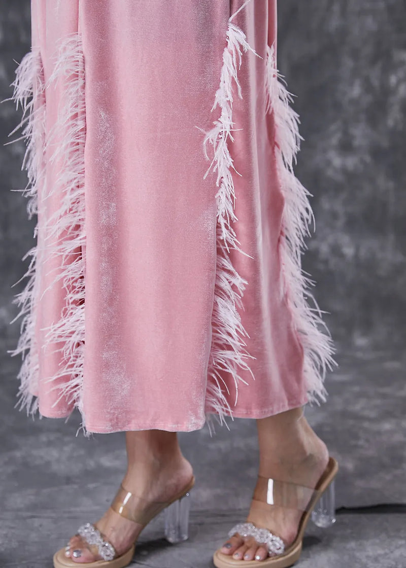 Diy Pink Tasseled Silk Velour Vacation Dresses Fall