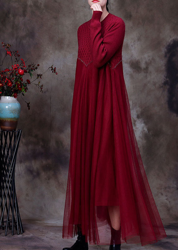 Classy Khaki O-neck Asymmetrical Design Fall Knit Dress