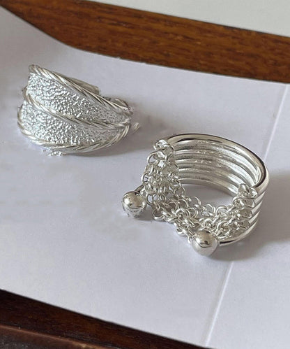 New Silk Sterling Silver Wrinkled Rings Two Piece Set