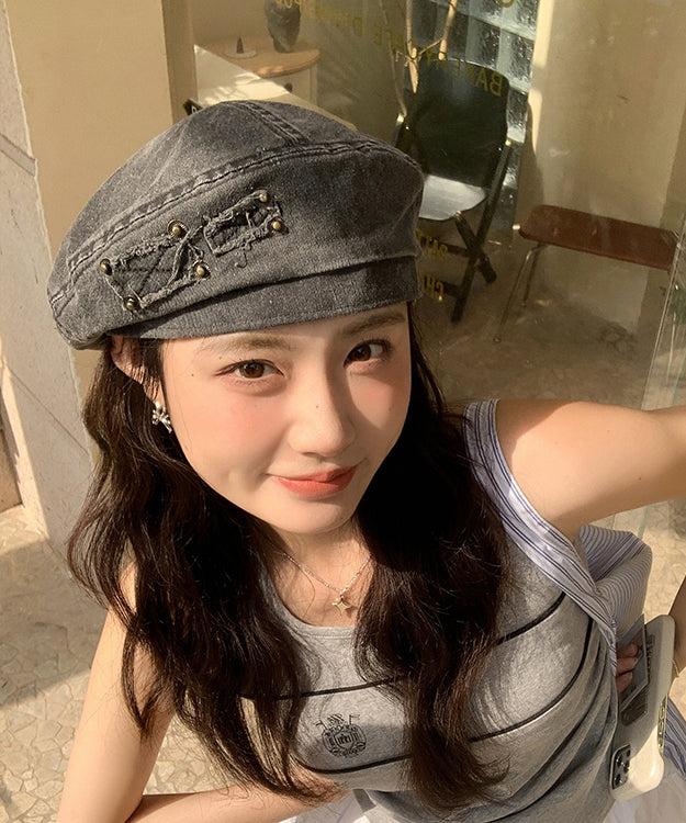 Beige Versatile Denim Beret Hat