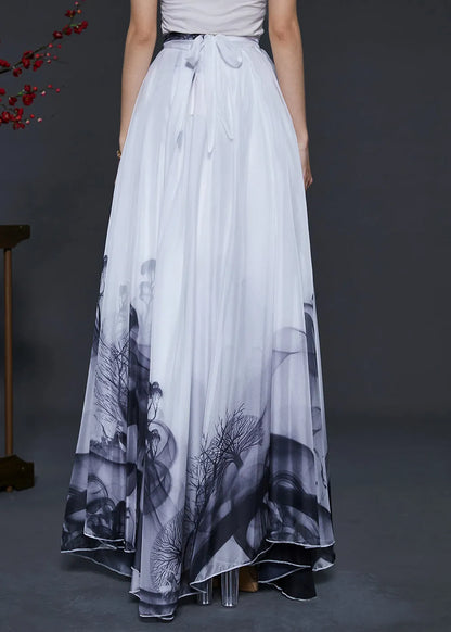 White Ink and Wash Exra Large Hem Chiffon Dance Skirts Summer