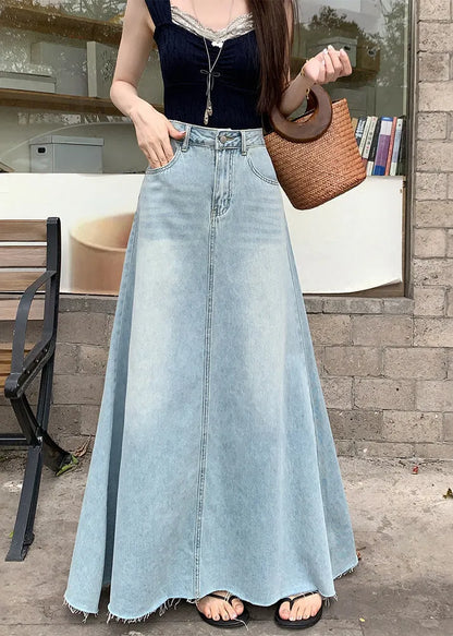 Blue Exra Large Hem Denim a Line Skirt Fall