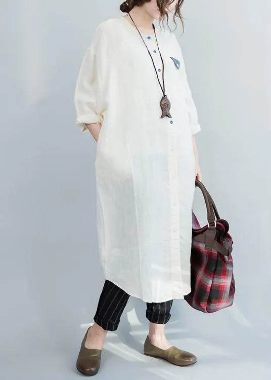 Style White Button Maxi Summer Cotton Dress