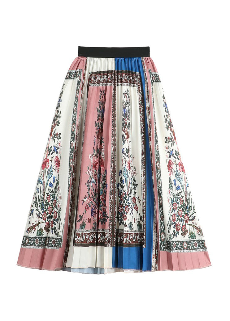 Blue Print Wrinkled Elastic Waist Chiffon Skirts Summer