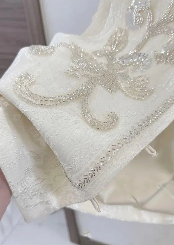 Chinese Style Beige Embroidered Patchwork Sequins Waistcoat Fall
