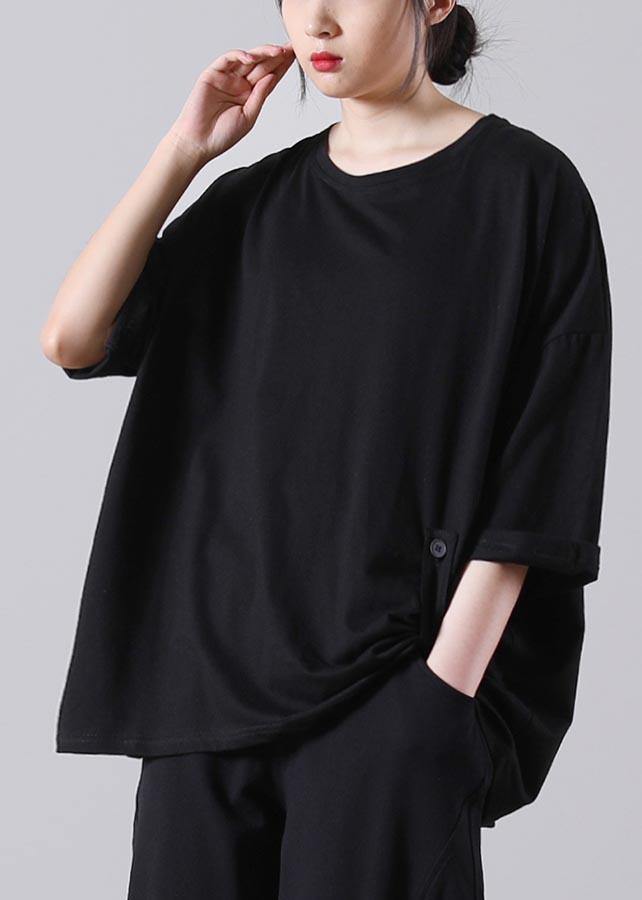 Stylish Black O-neck Cotton Top Summer
