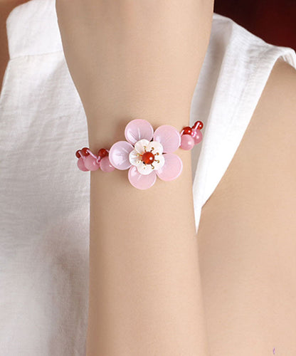 Light Pink Coloured Glaze Shell Flower Cat's Eye Garnet Charm Bracelet