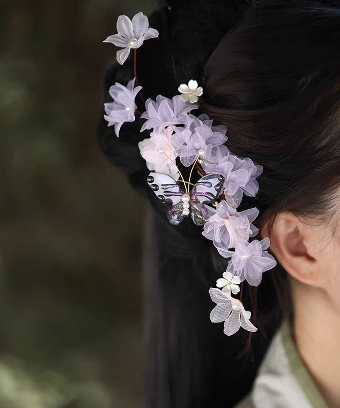 Purple Tulle Pearl Hairpin