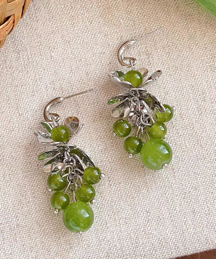 Modern Green Copper Grape Skewer Drop Earrings