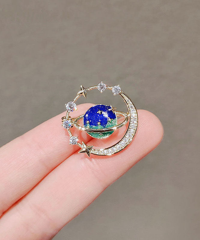 Blue Alloy Zircon Planet Brooches