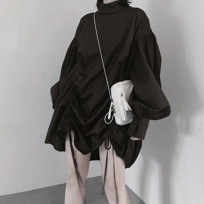 Classy O Neck Drawstring Tunics Sleeve Black Dress