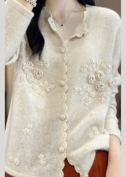 Apricot Rose Button Cashmere Knit Cardigans Long Sleeve