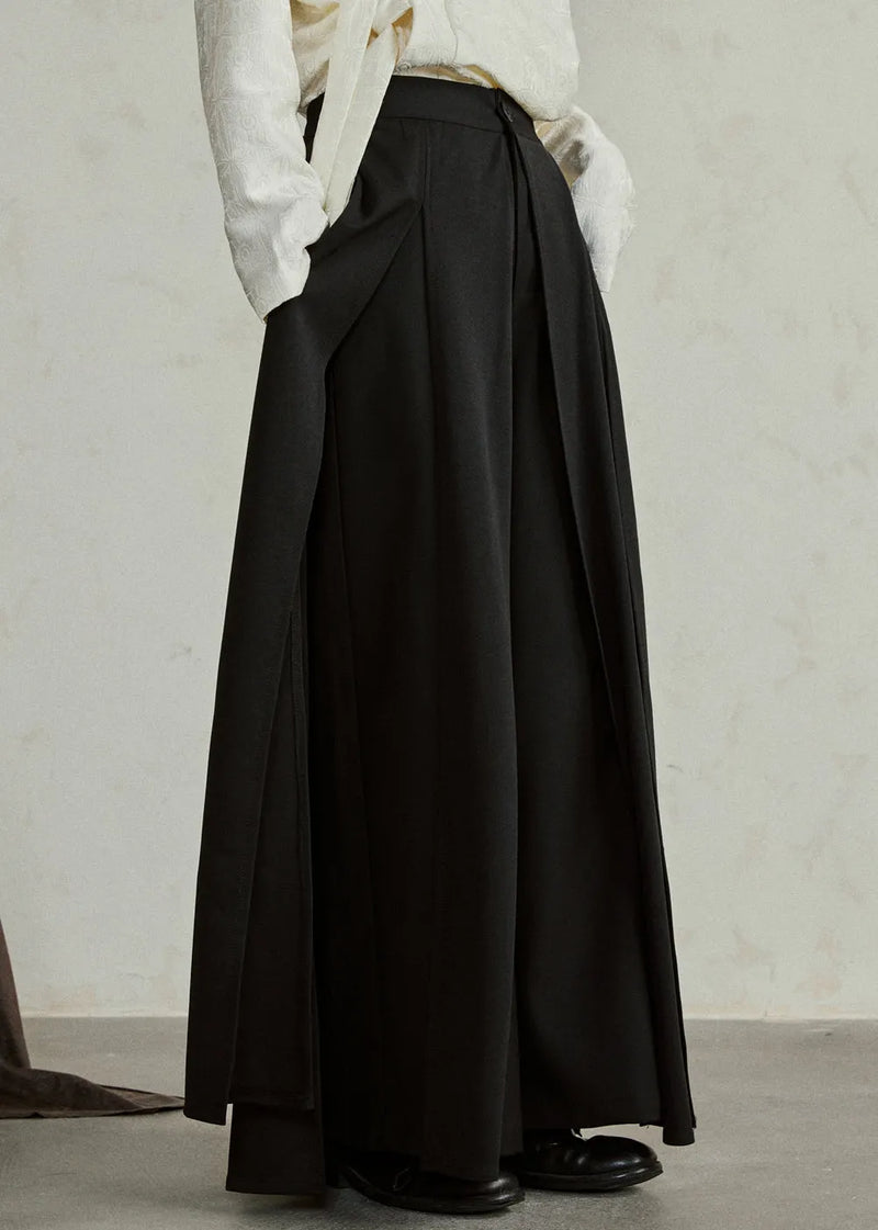 Handmade Black High Waist Pockets Draping Pants Skirt