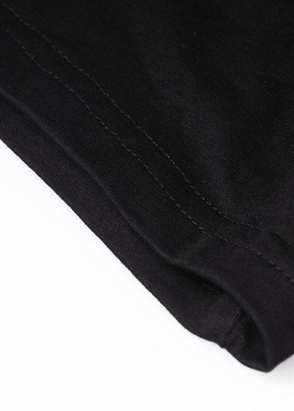 Classy Black O-neck Nail Bead Patchwork Summer Tulle Tee Short Sleeve