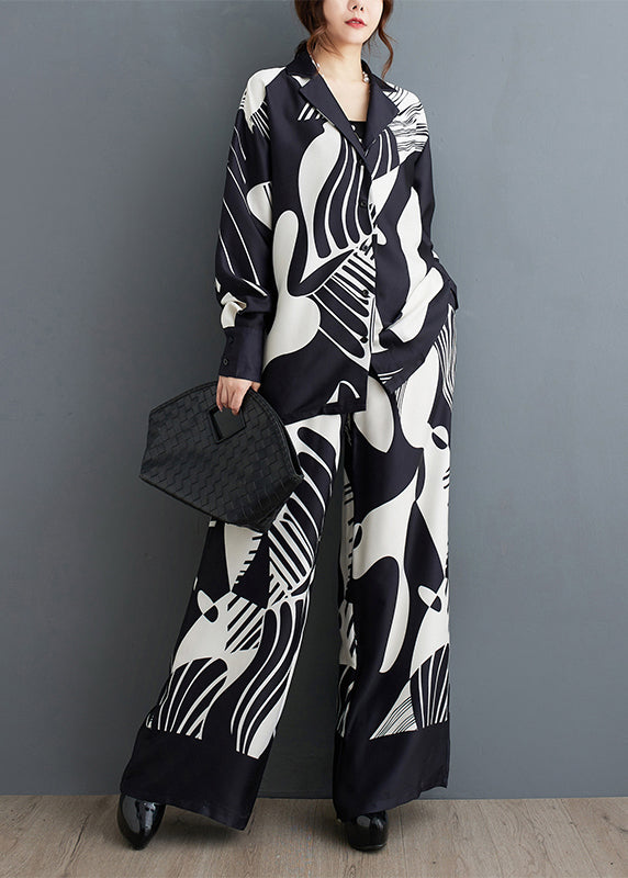 New Black Print Two Piece Set for Autumn