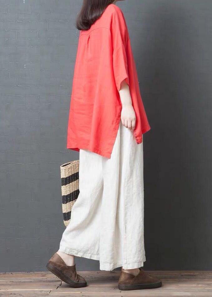 Red Side Open Cotton Linen Top