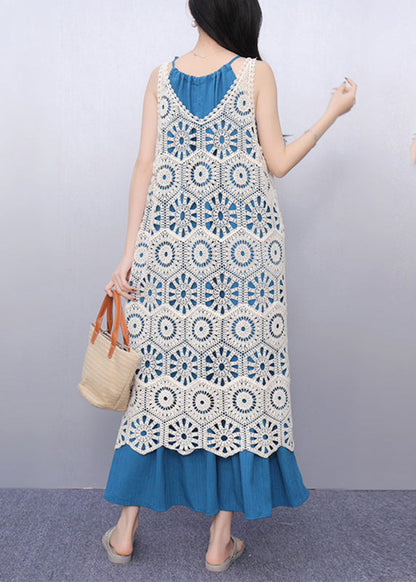 V Neck Hollow Out Long Spaghetti Strap Dress Two Pieces Set Sleeve