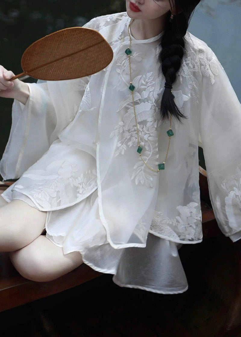 White Embroidered Organza Blouse Top Spring