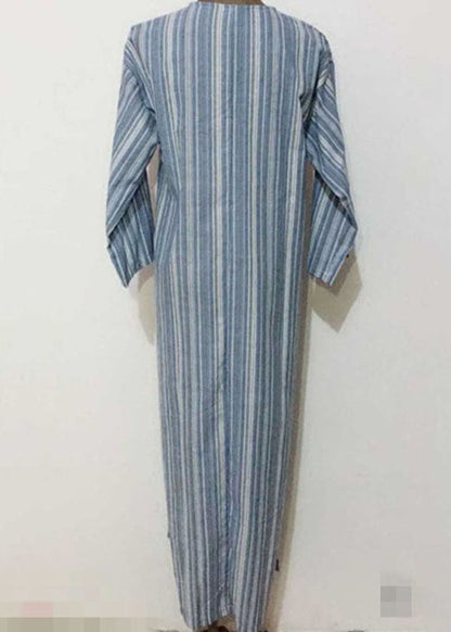 Striped V Neck Long Sleeve Loose Maxi Dress