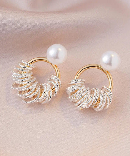 Gold Copper Alloy Pearl Hoop Earrings